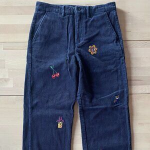Teddy Fresh Women's Navy Blue Corduroy Pants with Embroidered Characters size 28